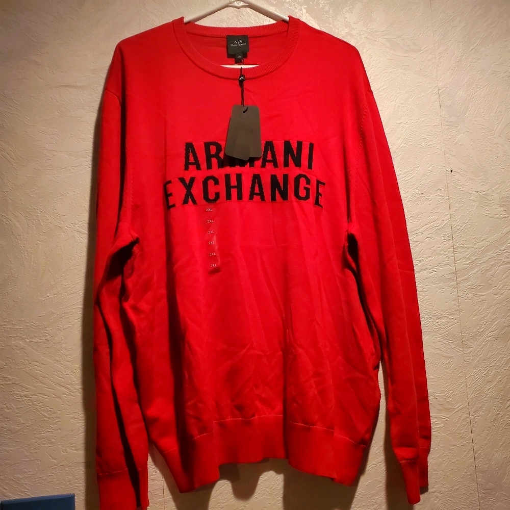Armani 2XL Red knit logo Sweater MSRP 90